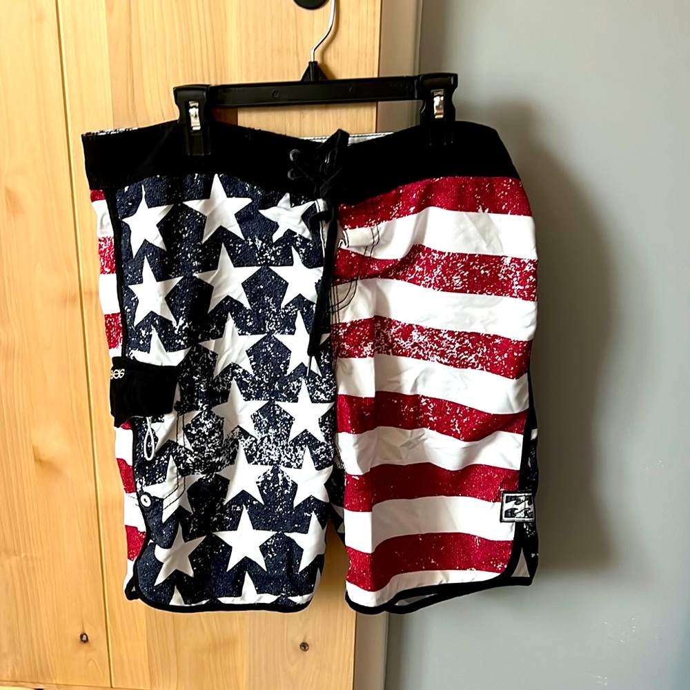 American Flag Billabong board shorts size 32.